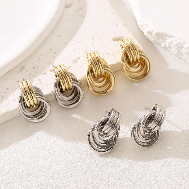 Spiritlele 14K Gold Silver Earrings - Mixed Metal Knot Earring for Women, Trendy Two Tone Knotted Drop Statement Earring Jewelry - Image 5
