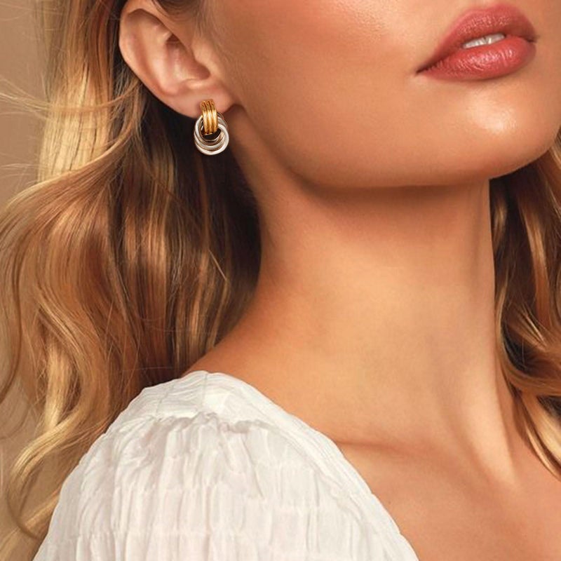 Spiritlele 14K Gold Silver Earrings - Mixed Metal Knot Earring for Women, Trendy Two Tone Knotted Drop Statement Earring Jewelry - Image 3