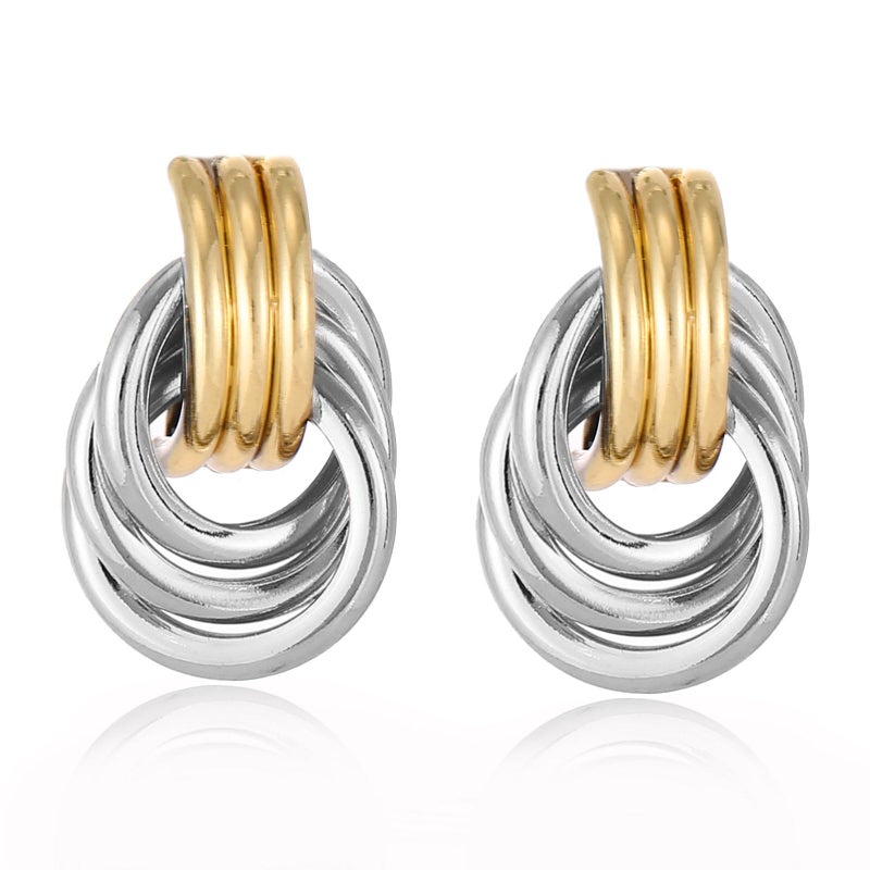 Spiritlele 14K Gold Silver Earrings - Mixed Metal Knot Earring for Women, Trendy Two Tone Knotted Drop Statement Earring Jewelry - Image 1