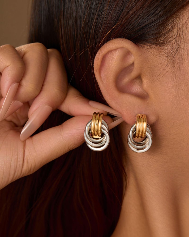 Spiritlele 14K Gold Silver Earrings - Mixed Metal Knot Earring for Women, Trendy Two Tone Knotted Drop Statement Earring Jewelry - Image 2