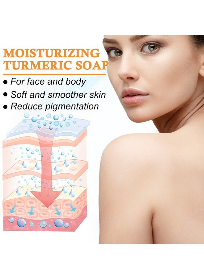 EELHOE Moisturizing Turmeric Soap - For Face And Body,Soft And Smoother Skin Reduce Pigmentation,Multiple Parts Can Be Used 100g - Image 5