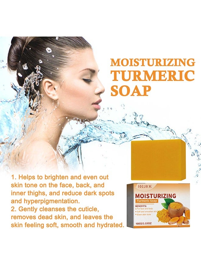 EELHOE Moisturizing Turmeric Soap - For Face And Body,Soft And Smoother Skin Reduce Pigmentation,Multiple Parts Can Be Used 100g - Image 2