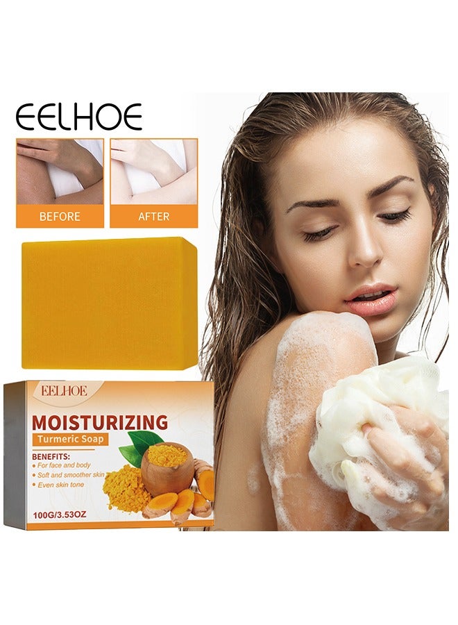 EELHOE Moisturizing Turmeric Soap - For Face And Body,Soft And Smoother Skin Reduce Pigmentation,Multiple Parts Can Be Used 100g - Image 1