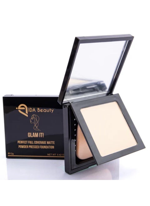 Glam It! Perfect Full Coverage Matte Powder Pressed Foundation | 2-in-1 Setting & Foundation | Matte Finish, Long-Lasting, Lightweight | Vegan, Halal, Cruelty-Free