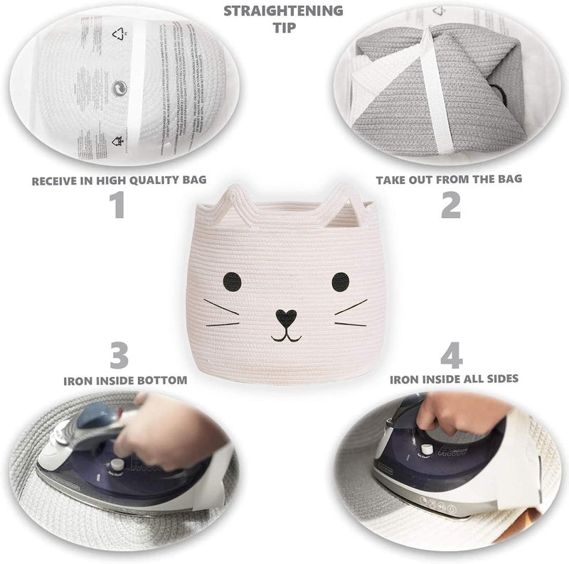 Excefore Large Woven Cotton Rope Storage Basket with Cute Cat Design Animal Laundry Basket Organizer for Towels, Blanket, Toys, Clothes, Gifts – Pet or Baby Gift Baskets(40cm L×30cmH) - Image 5