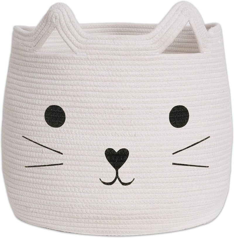 Excefore Large Woven Cotton Rope Storage Basket with Cute Cat Design Animal Laundry Basket Organizer for Towels, Blanket, Toys, Clothes, Gifts – Pet or Baby Gift Baskets(40cm L×30cmH) - Image 1