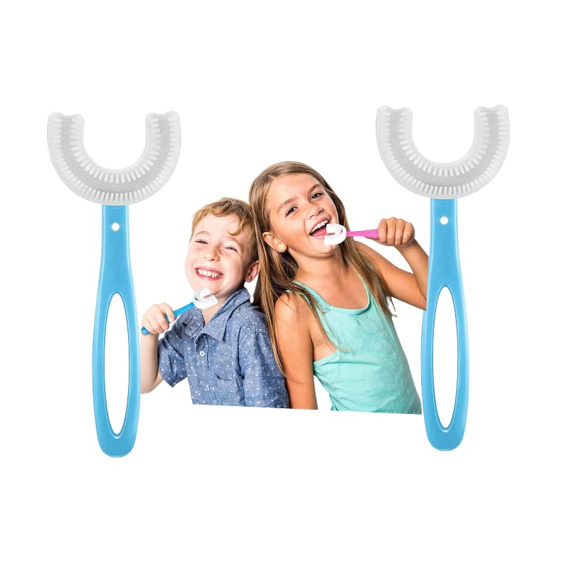 NIRANT U Shaped Toothbrush for Kids Manual Whitening Toothbrush Silicone Brush Head for Kids Children Infant Toothbrush For 2-6 Years Mouth-Cleaning (Multicolor) (Pack Of 2) - Image 1