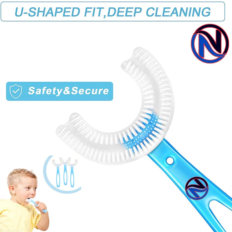 NIRANT U Shaped Toothbrush for Kids Manual Whitening Toothbrush Silicone Brush Head for Kids Children Infant Toothbrush For 2-6 Years Mouth-Cleaning (Multicolor) (Pack Of 2) - Image 2