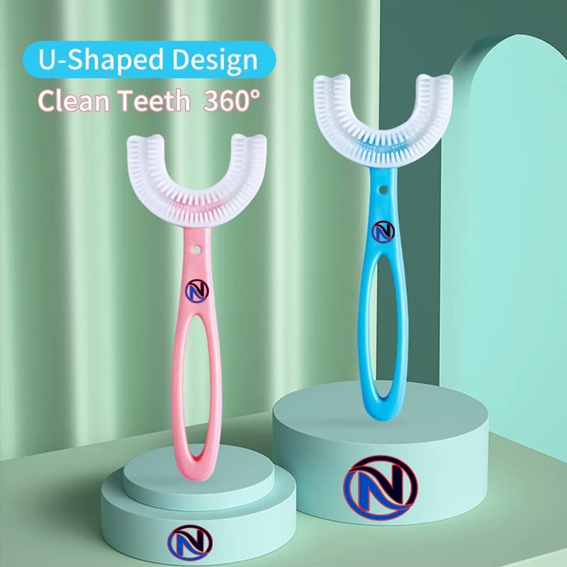 NIRANT U Shaped Toothbrush for Kids Manual Whitening Toothbrush Silicone Brush Head for Kids Children Infant Toothbrush For 2-6 Years Mouth-Cleaning (Multicolor) (Pack Of 2) - Image 4