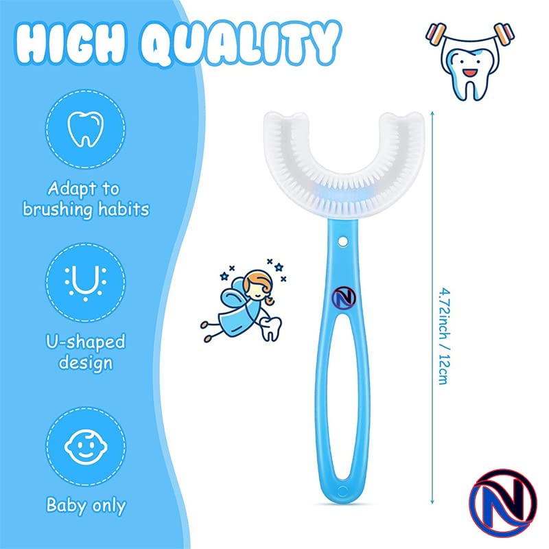 NIRANT U Shaped Toothbrush for Kids Manual Whitening Toothbrush Silicone Brush Head for Kids Children Infant Toothbrush For 2-6 Years Mouth-Cleaning (Multicolor) (Pack Of 2) - Image 5