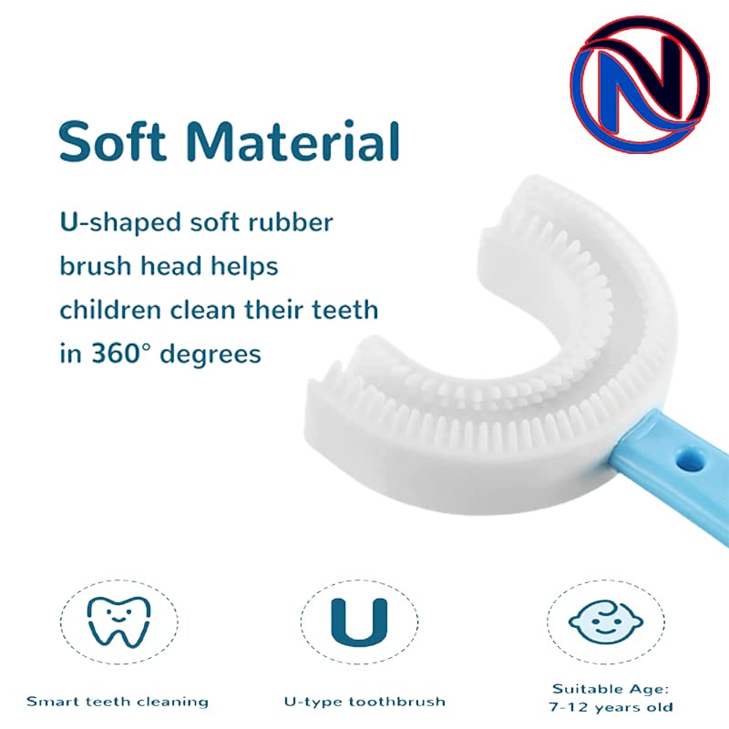 NIRANT U Shaped Toothbrush for Kids Manual Whitening Toothbrush Silicone Brush Head for Kids Children Infant Toothbrush For 2-6 Years Mouth-Cleaning (Multicolor) (Pack Of 2) - Image 3