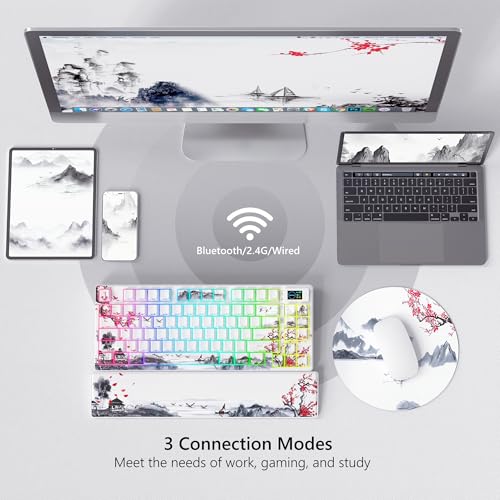 Womier لوحة مفاتيح ميكانيكية لاسلكية Womier 75% مع شاشة وسائط متعددة ملونة، لوحة مفاتيح للألعاب، 3 أوضاع سريعة التبديل مع مسند للمعصم، SK80 PRO Gasket RGB مخصصة لـ Mac/Win، أحمر برقوق - Image 4