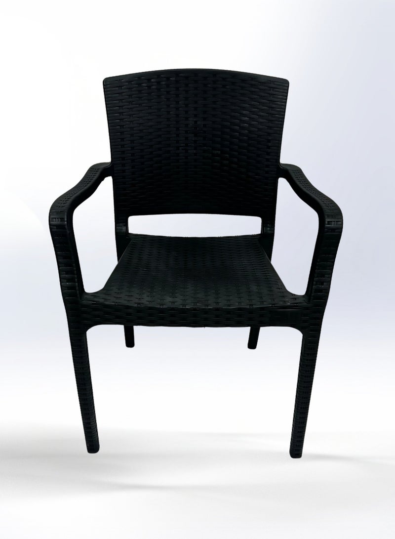ثري ام بلاست كرسي بلاستيك مع ذراعين – تصميم راتان كلاسيكي، متين ومقاوم للعوامل الجوية – مثالي للاستخدام الداخلي والخارجي (أسود) - Image 1
