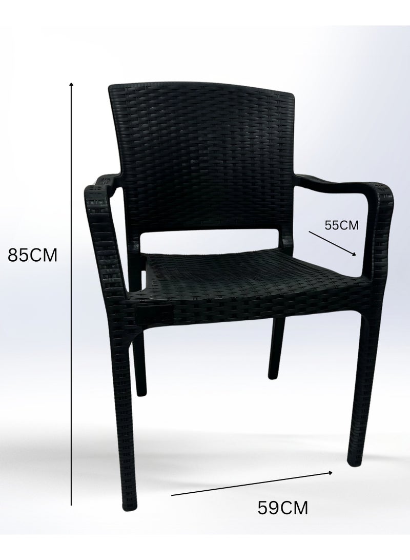 ثري ام بلاست كرسي بلاستيك مع ذراعين – تصميم راتان كلاسيكي، متين ومقاوم للعوامل الجوية – مثالي للاستخدام الداخلي والخارجي (أسود) - Image 3