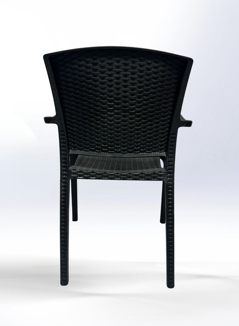 ثري ام بلاست كرسي بلاستيك مع ذراعين – تصميم راتان كلاسيكي، متين ومقاوم للعوامل الجوية – مثالي للاستخدام الداخلي والخارجي (أسود) - Image 4