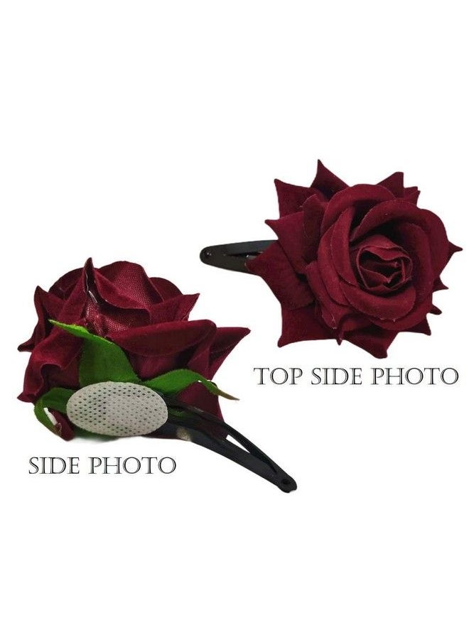 LYF5STAR - ™ Combo Of Artificial Gajra With Natural Looks And Handmade Artificial Red Rose Flower Tiktok Hairpin Wedding Hair Accessories Pack Of 3 (1 White Gajra And 2 Red Rose Hairpins) - Image 1
