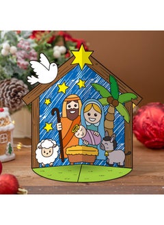 CY2SIDE Christmas Nativity Coloring Craft - 36Pcs Color Your Own Xmas Nativity 3D House Craft Kit Make Your Own Color Jesus Birth Scene Craft Diy Christian Xmas Gift Craft For Kids School Project  - Image 5