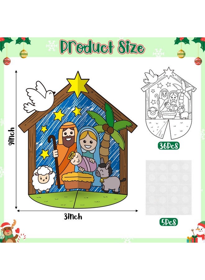 CY2SIDE Christmas Nativity Coloring Craft - 36Pcs Color Your Own Xmas Nativity 3D House Craft Kit Make Your Own Color Jesus Birth Scene Craft Diy Christian Xmas Gift Craft For Kids School Project - Image 2