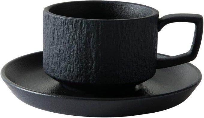 ROCK TEXTURE EMBOSSED CERAMIC COFFEE CUP SET TEA SETCAPPUCCINO CUPNOVELTY CERAMIC CUP AND SAUCERESPRESSO CUP FOR FRIENDSWOMENMENMOTHERFATHER6 OZBLACK