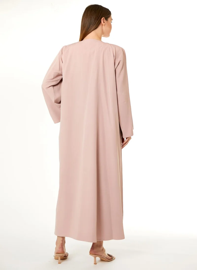 Moistreet Pink Korean Nida Hand Embellished Abaya