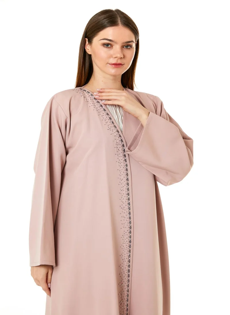 Moistreet Pink Korean Nida Hand Embellished Abaya