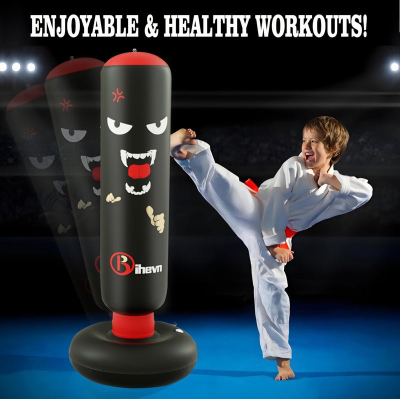 Bihevn Children's Independent Punching Bag Inflatable Boxing Bag Set with Gloves and air Pump, Designed for 4-12 Years Old, Safe Decompression, The First Choice for Sports Toys, Great Value Gift - Image 2