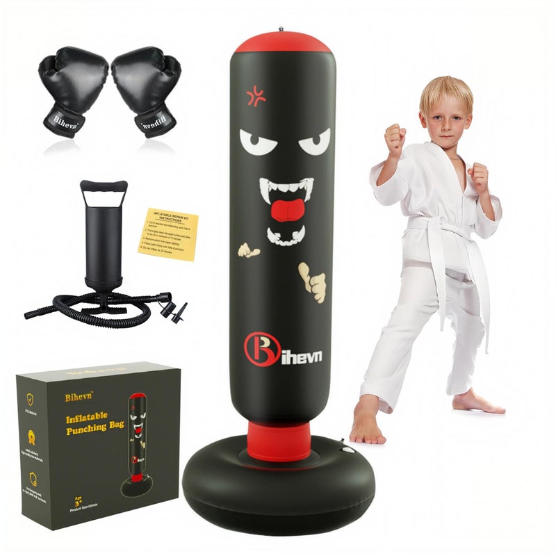 Bihevn Children's Independent Punching Bag Inflatable Boxing Bag Set with Gloves and air Pump, Designed for 4-12 Years Old, Safe Decompression, The First Choice for Sports Toys, Great Value Gift - Image 1