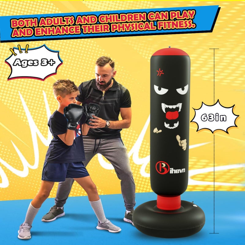 Bihevn Children's Independent Punching Bag Inflatable Boxing Bag Set with Gloves and air Pump, Designed for 4-12 Years Old, Safe Decompression, The First Choice for Sports Toys, Great Value Gift - Image 5