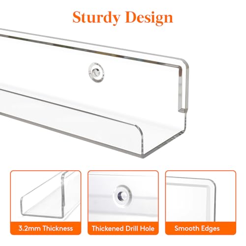 Lifewit Floating Shelves for Vinyl Record, 4 Pack 12" Clear Acrylic Wall Shelf Room Decor for Book/Photo/Picture/Makeup Display in Bedroom, Living Room, Bathroom Storage and Organization - Image 5