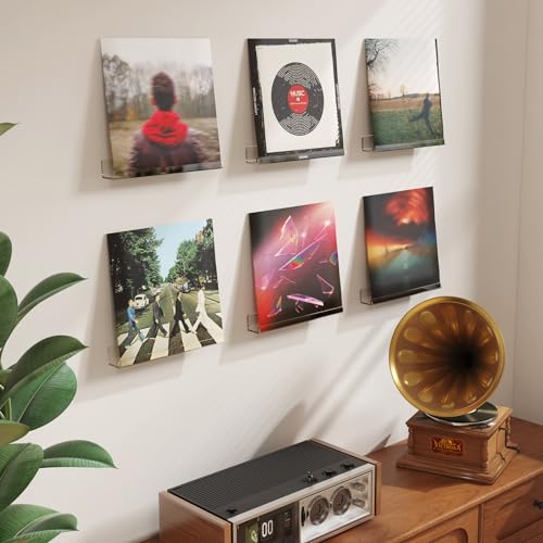 Lifewit Floating Shelves for Vinyl Record, 4 Pack 12" Clear Acrylic Wall Shelf Room Decor for Book/Photo/Picture/Makeup Display in Bedroom, Living Room, Bathroom Storage and Organization - Image 2