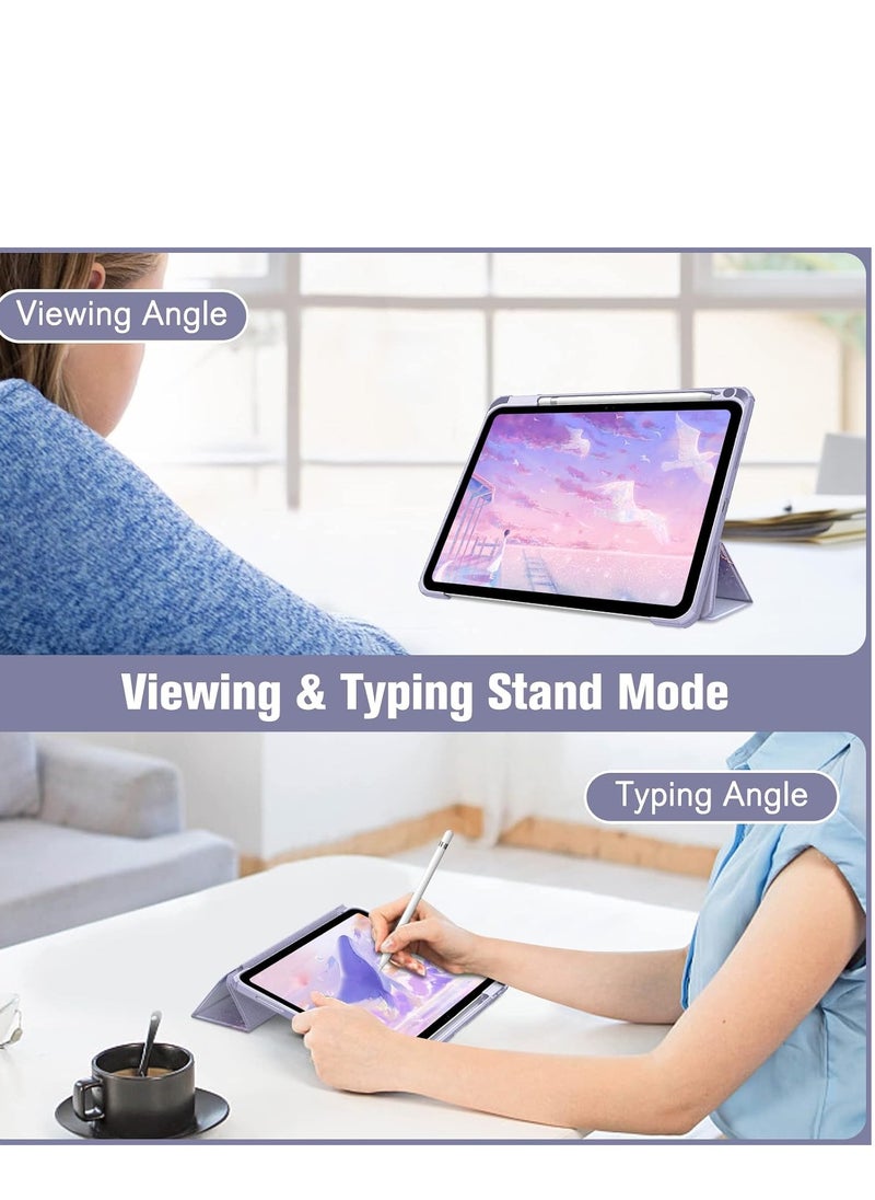 Generic - Hybrid Case Compatible with iPad 10th Generation 2022 (10.9 Inch) - [Ultra Slim] Shockproof Clear Cover with Built-in Pencil Holder, Auto Wake/Sleep, Lilac Marble - Blue - Image 1