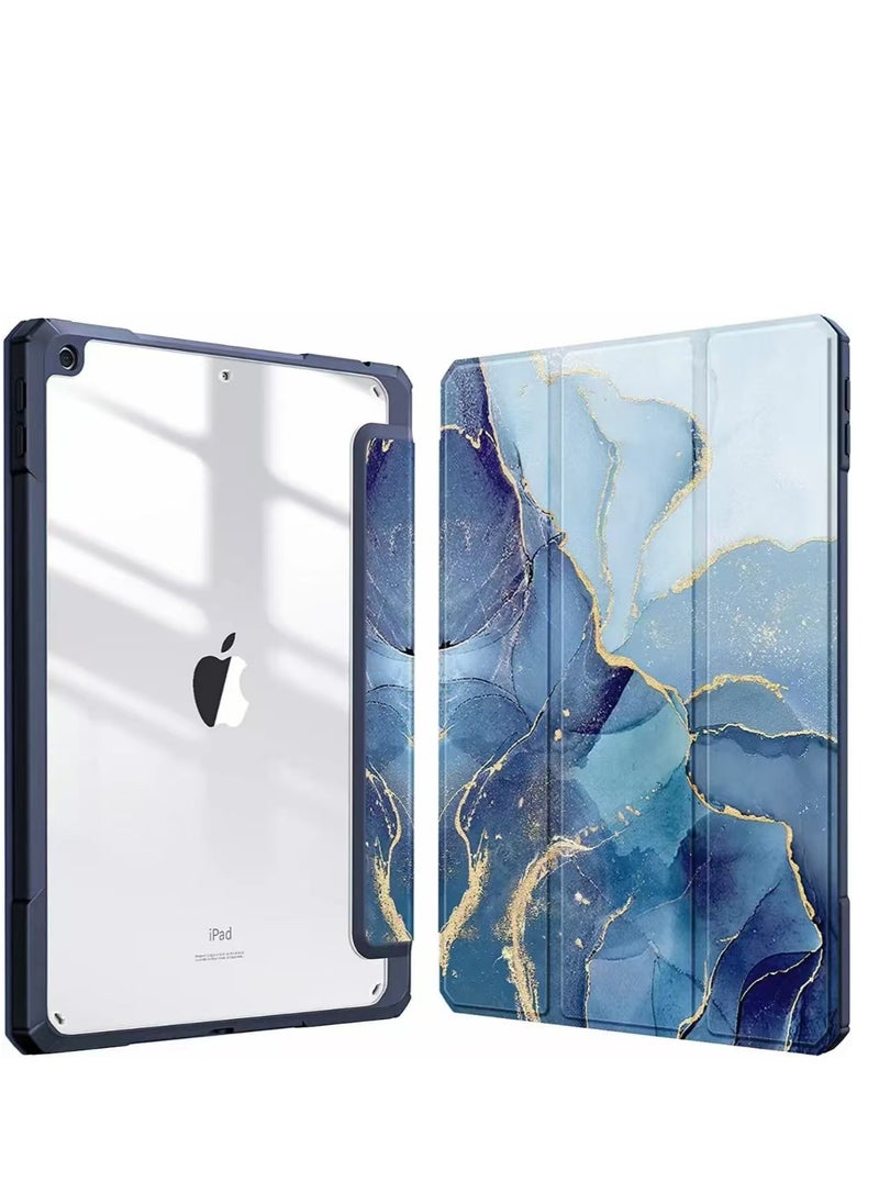 Generic - Hybrid Case Compatible with iPad 10th Generation 2022 (10.9 Inch) - [Ultra Slim] Shockproof Clear Cover with Built-in Pencil Holder, Auto Wake/Sleep, Lilac Marble - Blue - Image 1