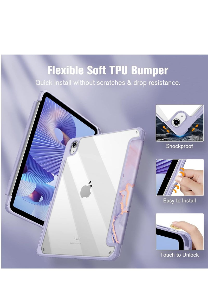 Generic - Hybrid Case Compatible with iPad 10th Generation 2022 (10.9 Inch) - [Ultra Slim] Shockproof Clear Cover with Built-in Pencil Holder, Auto Wake/Sleep, Lilac Marble - Blue - Image 1