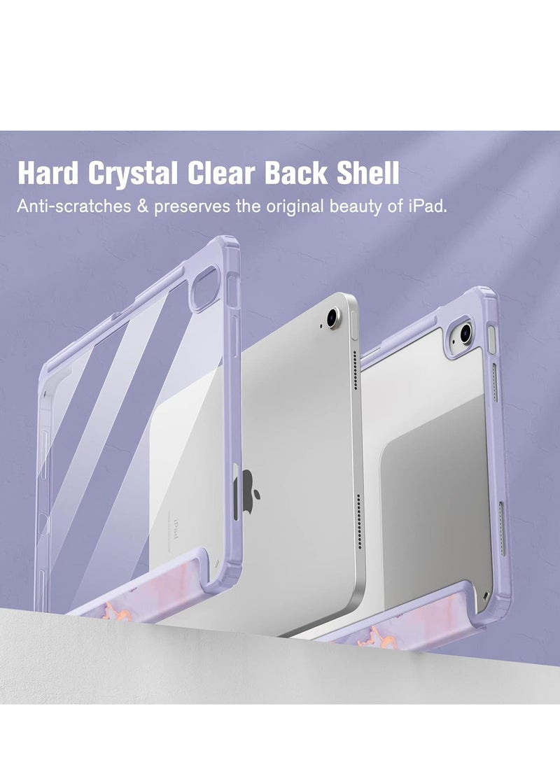 Generic - Hybrid Case Compatible with iPad 10th Generation 2022 (10.9 Inch) - [Ultra Slim] Shockproof Clear Cover with Built-in Pencil Holder, Auto Wake/Sleep, Lilac Marble - Blue - Image 1