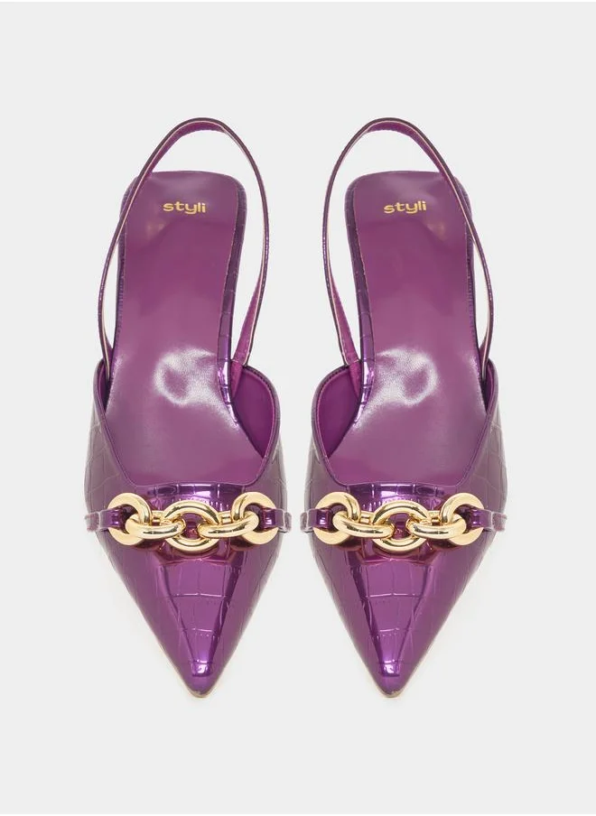 ستايلي Chain Accent Slingback Pumps