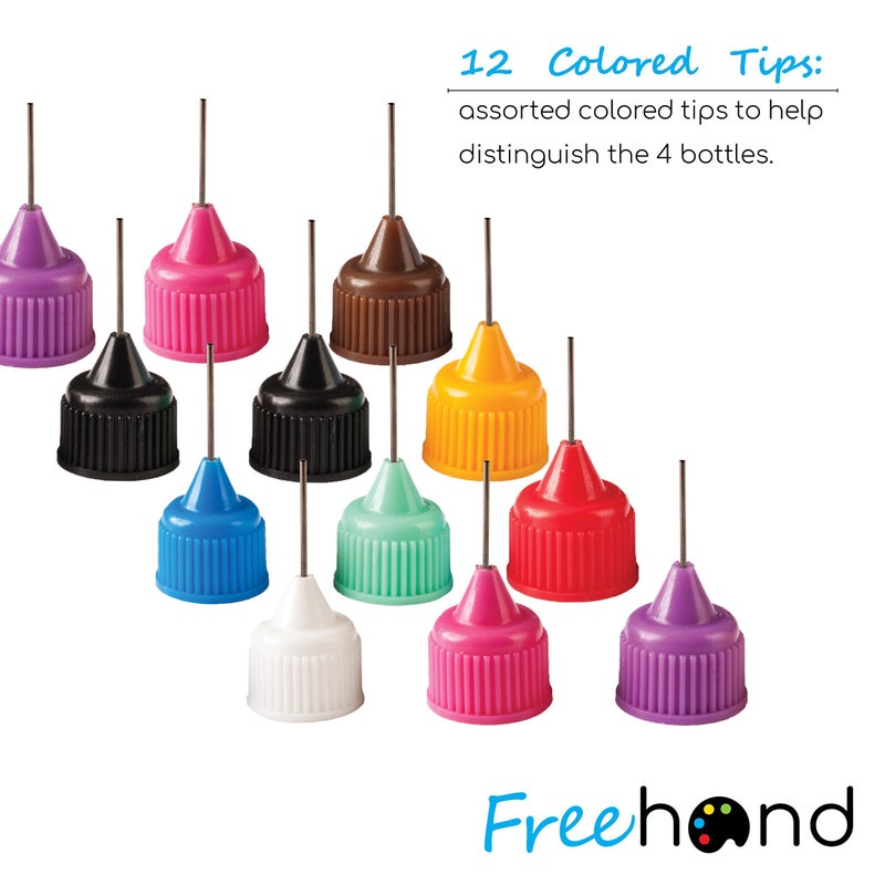 Freehand Free Hand Precision Applicator Bottle 1 Oz. 4 Needle Tip Squeeze Bottles and 12 Tips for Acrylic Painting, DIY Quilling and Paper Craft - Image 2
