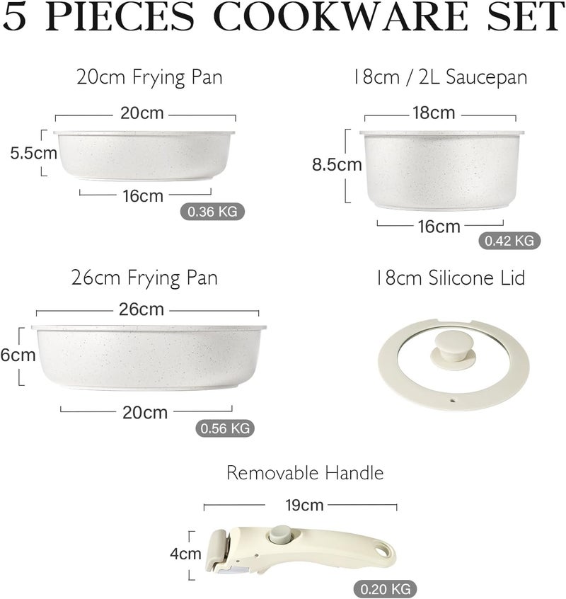 GIPP 5Pcs Pots and Pans Set Non Stick,Cookware Sets Nonstick Detachable Handle,Induction Kitchen Set Removable Handle，RV Cookware set,Oven Safe - Image 2