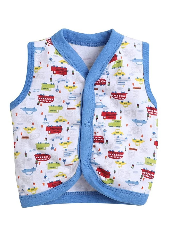 TiniBerry Baby Boy's & Baby Girl's T-Shirt Baby Baby Cotton Front Open Sleeveless Vest Tees Jhabala (Pack of 4) (0-3 Months, Blue) - Image 2