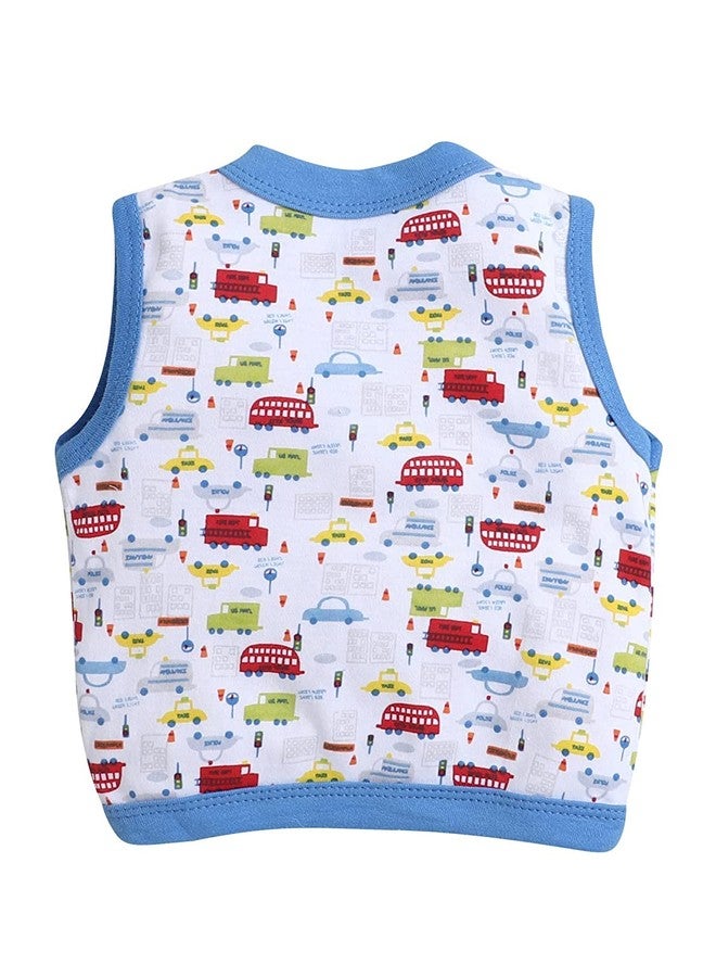 TiniBerry Baby Boy's & Baby Girl's T-Shirt Baby Baby Cotton Front Open Sleeveless Vest Tees Jhabala (Pack of 4) (0-3 Months, Blue) - Image 3