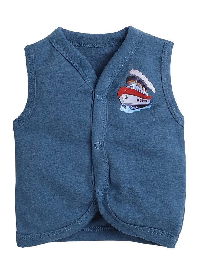 TiniBerry Baby Boy's & Baby Girl's T-Shirt Baby Baby Cotton Front Open Sleeveless Vest Tees Jhabala (Pack of 4) (0-3 Months, Blue) - Image 4