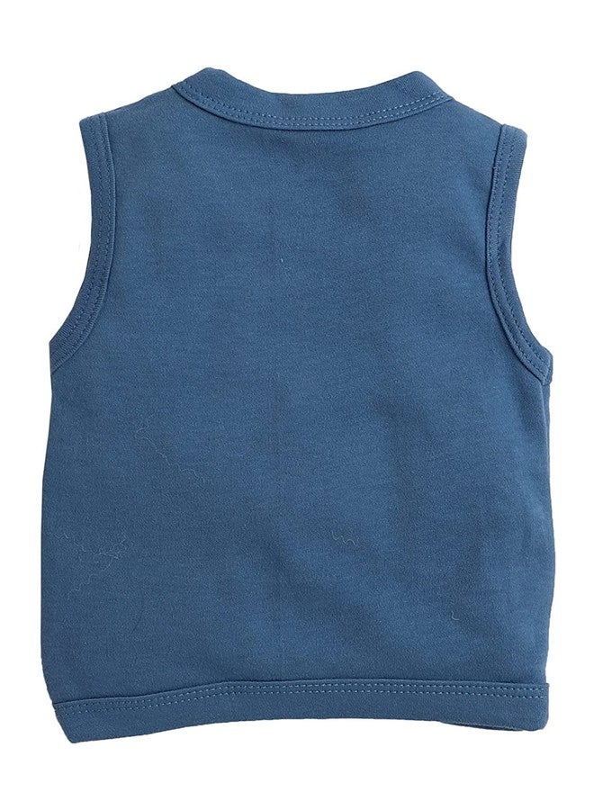 TiniBerry Baby Boy's & Baby Girl's T-Shirt Baby Baby Cotton Front Open Sleeveless Vest Tees Jhabala (Pack of 4) (0-3 Months, Blue) - Image 5