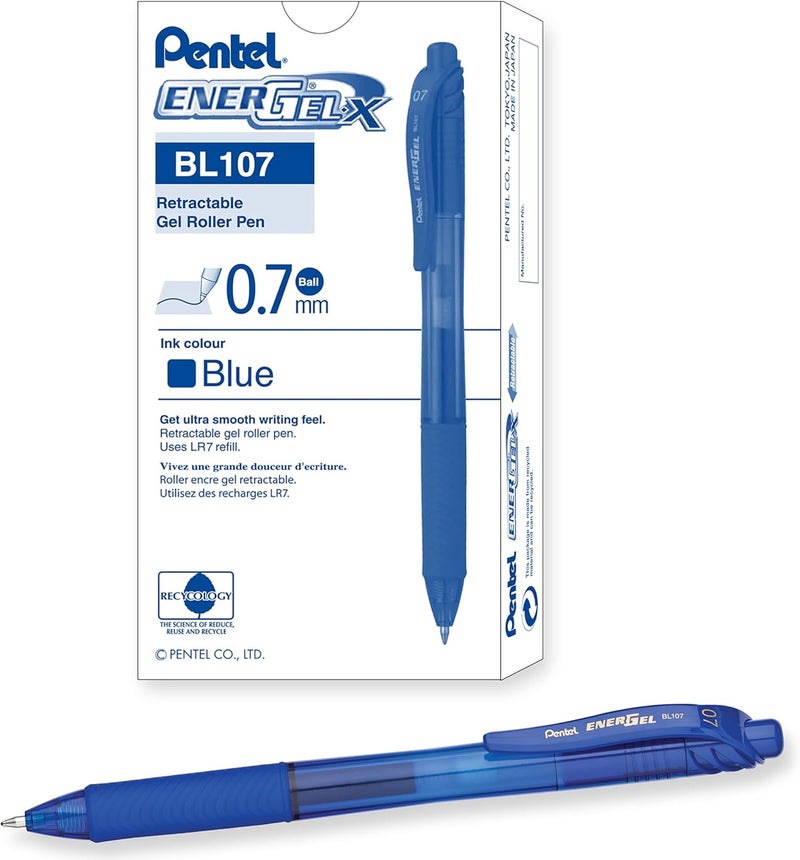 Pentel Energel-X Retractable Liquid Gel Pen, 0.7 Mm, Blue, Pack of 12 - Image 1