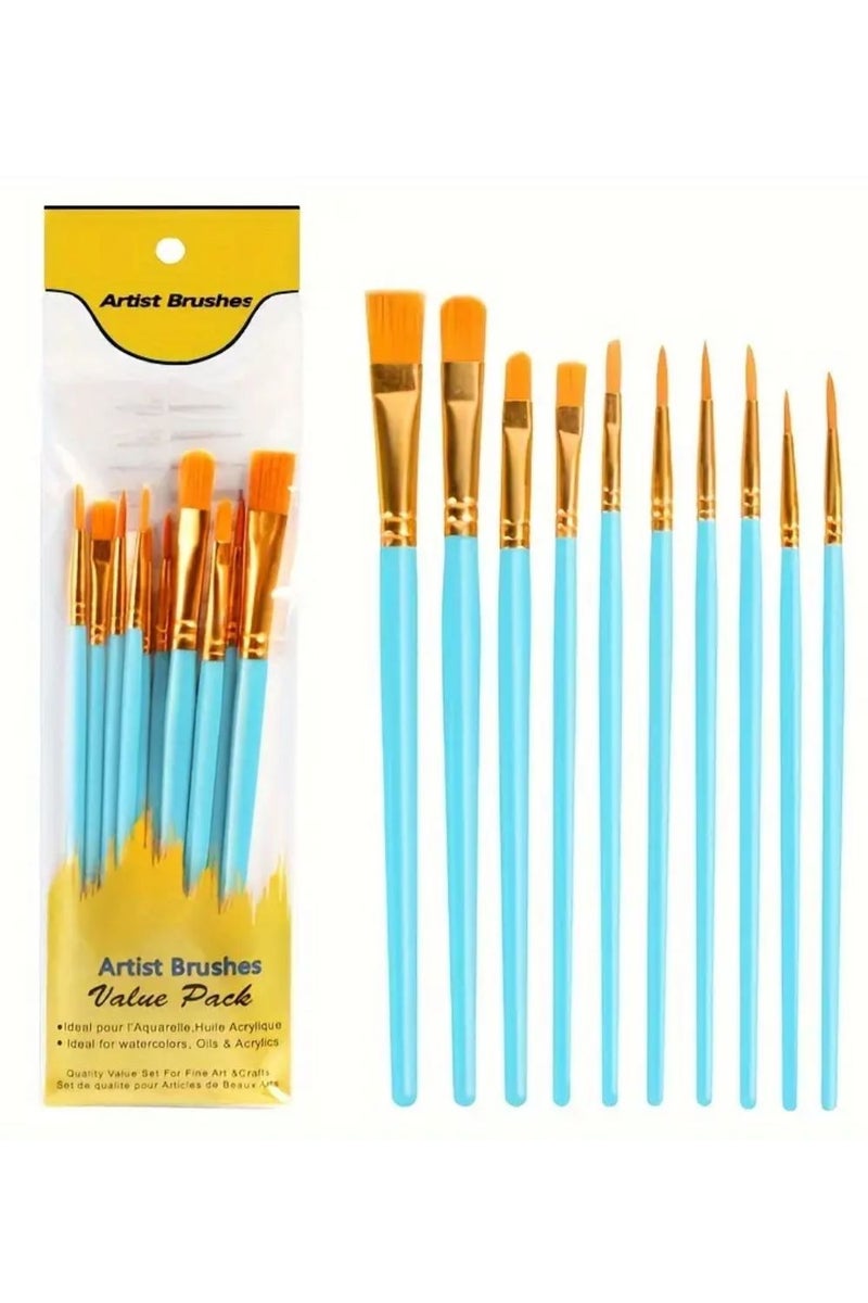 Generic 10-Piece Paint Brush Set for Acrylic, Watercolor & Oil Painting – Nylon Hair Artist Brushes with Pointed Tips – Art Supplies for Canvas, Paper, Craft & Kids Painting Projects (Sky Blue) - Image 2
