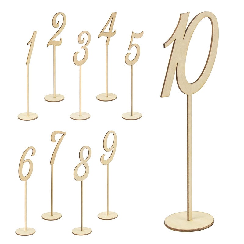 Becho 1-10 Wedding Table Numbers 9" Tall Wooden Table Numbers Tabletop Signs for Wedding, Party, Home Decoration, Rustic Receptions, Banquets, Cafés, Restaurants, Hotels. - Image 1