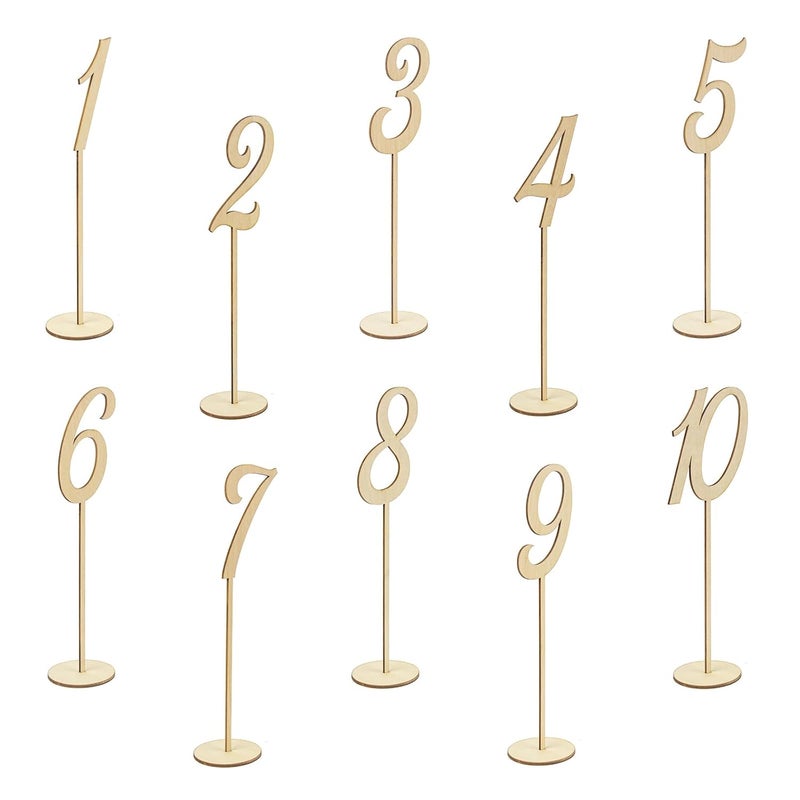 Becho 1-10 Wedding Table Numbers 9" Tall Wooden Table Numbers Tabletop Signs for Wedding, Party, Home Decoration, Rustic Receptions, Banquets, Cafés, Restaurants, Hotels. - Image 2
