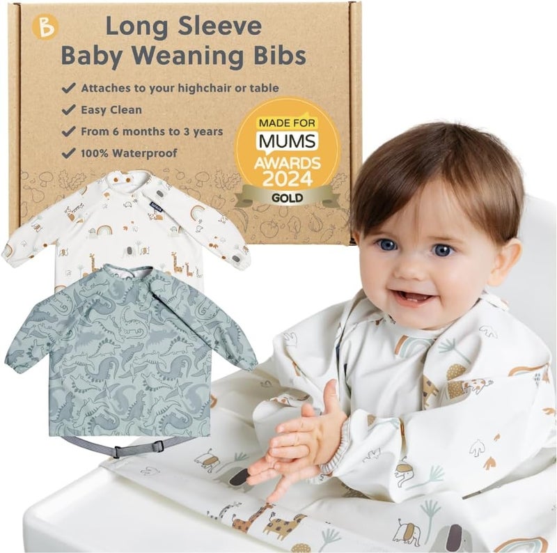 Bibado Baby Bibs With Sleeves - Toddler and Baby Led Weaning Bib - 6-36 Months, Attaches to Highchairs, Strollers, Tables - Image 1