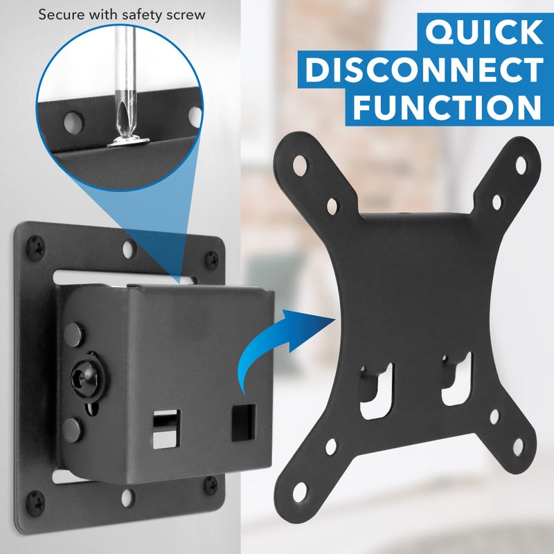 Mount-It! Small TV Wall Mount with Quick Release | Fits 13-32 Inch Screens | Low-Profile Slim Design | Tilting VESA Wall Mount 75x75 & 100x100 | RV & Office Compatible | 30lb Capacity - Image 3