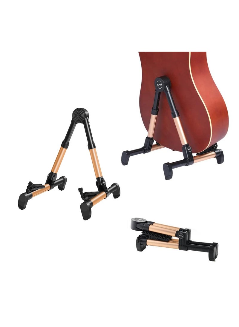 KASTWAVE Guitar Stand, Adjustable Guitar Stand, Folding Frame Holder For Electric Guitar Ukulele Bass Instrument Stand Guitar Parts Accessories, For Acoustic Electric Classical Guitar (Golden)  - Image 1