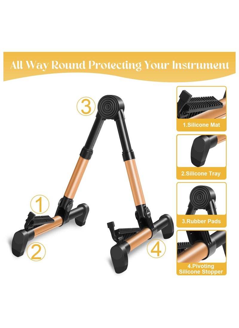 KASTWAVE Guitar Stand, Adjustable Guitar Stand, Folding Frame Holder For Electric Guitar Ukulele Bass Instrument Stand Guitar Parts Accessories, For Acoustic Electric Classical Guitar (Golden)  - Image 3