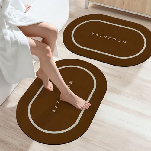 SITTELLA Rubber 2 Pieces (3.5Mm) Anti-Skid Water Soaking Bathroom Print Door Mat, Absorbent Mat (40X60Cm) Brown, Oval) - Image 1